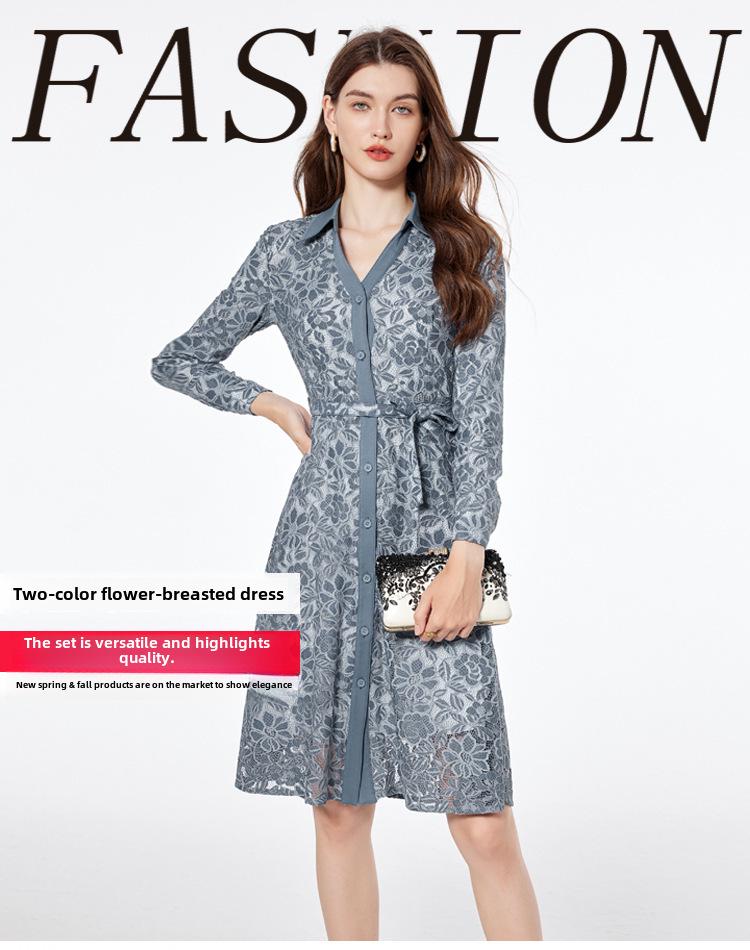 Φόρεμα Καρντιγκάν με Κεντητό Λουλούδι Μεγάλο Μέγεθος - Ελαφρύ Ώριμο Στυλ, Χρώμα Αντίθεσης, Συλλογή Άνοιξη/Φθινόπωρο 2015 για Γυναίκες με Πλούσιες Καμπύλες