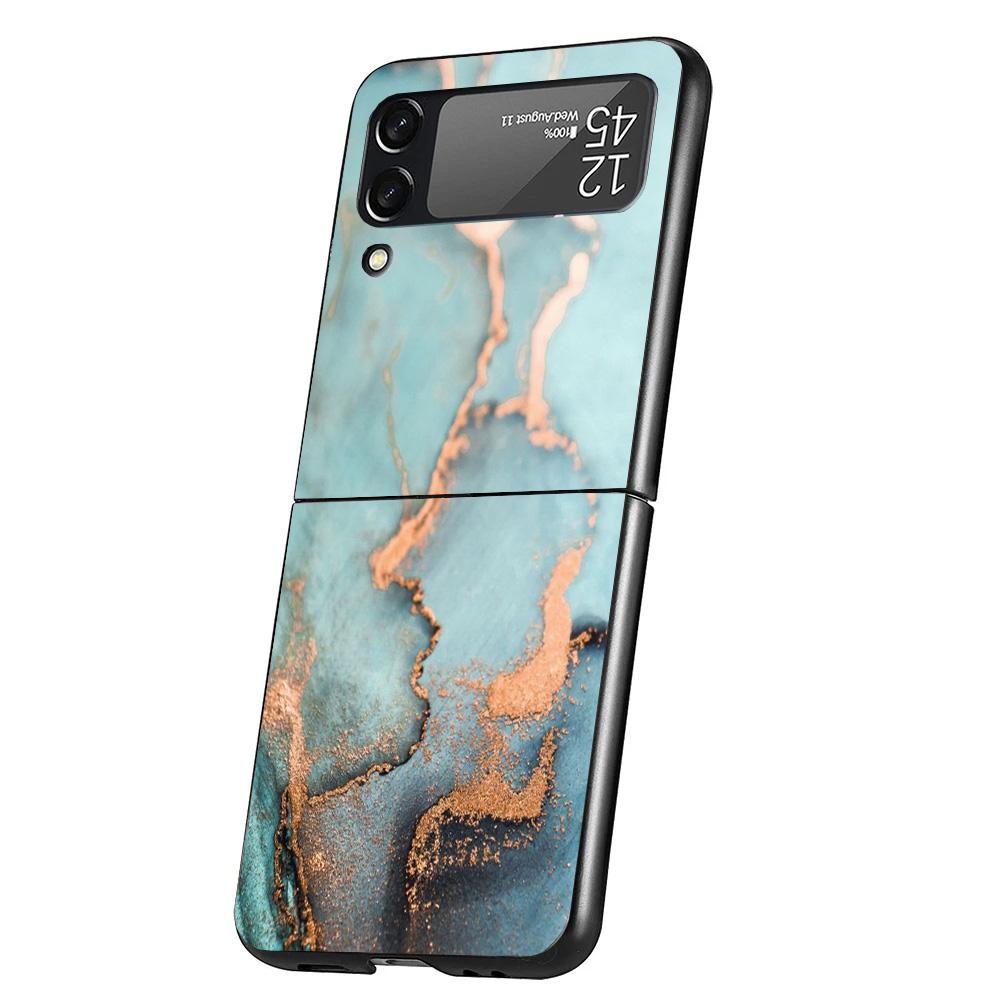 Fashion Geometric Marble Cover Phone Case For Samsung Galaxy Z Flip 7 6 5 4 3 5G Flip7 Flip6 Flip5 Flip4 Flip3 Black Fundas Shel