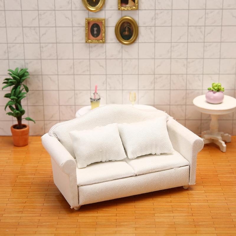 1:12 Dollhouse Miniature Furniture Sofa With Pillow Fabric Sofa Model Doll House Decoration Accessories Kids Play Pretend Toys