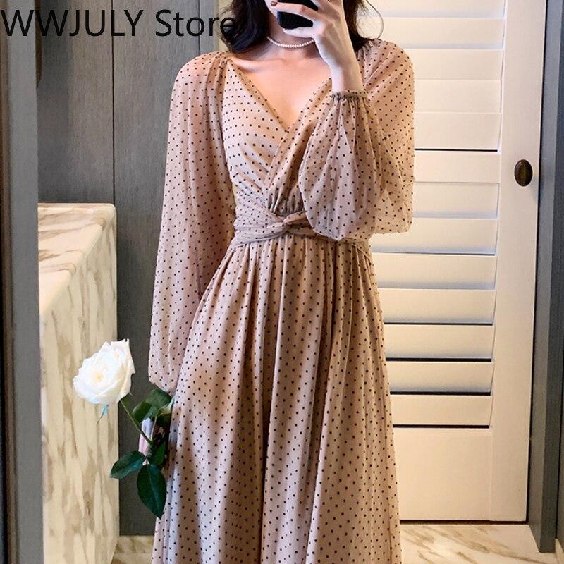 Kop Billigt Online 22 Winter Vintage Midi Dress Women Dot Elegant One Piece Dress Korean Fashion Puffer Sleeve Evening Party Dress Casual V Neck Till Ett Lagt Pris Pa Joom Butik