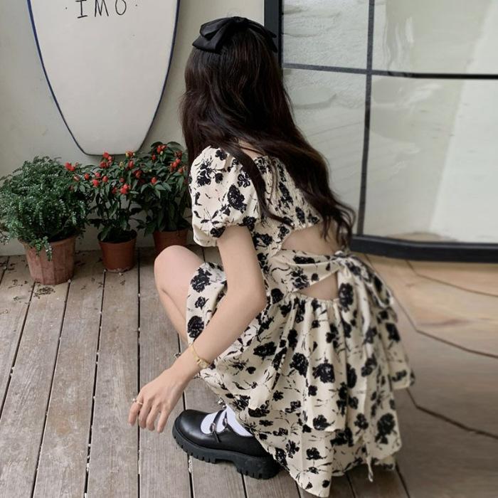 

Hong Kong flavor retro chic skirt women s summer seaside vacation dress fairy super fairy Mori small floral dress S
