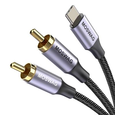 MOSWAG Konverzní audio kabel Type C na 2RCA 1M Vybaven DAC čipem HiFi kvalita zvuku Kompatibilní s iPadem Android (1 metr) Pro/Air4/mini 6/MacBook