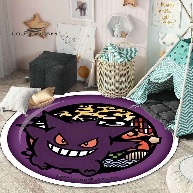 Tappeto rotondo carino dei cartoni animati Pokémon, tappeto per camera da letto e soggiorno, tappetino per sedia girevole per stanza dei bambini e sala giochi, tappetino per divano per il tempo libero Q0