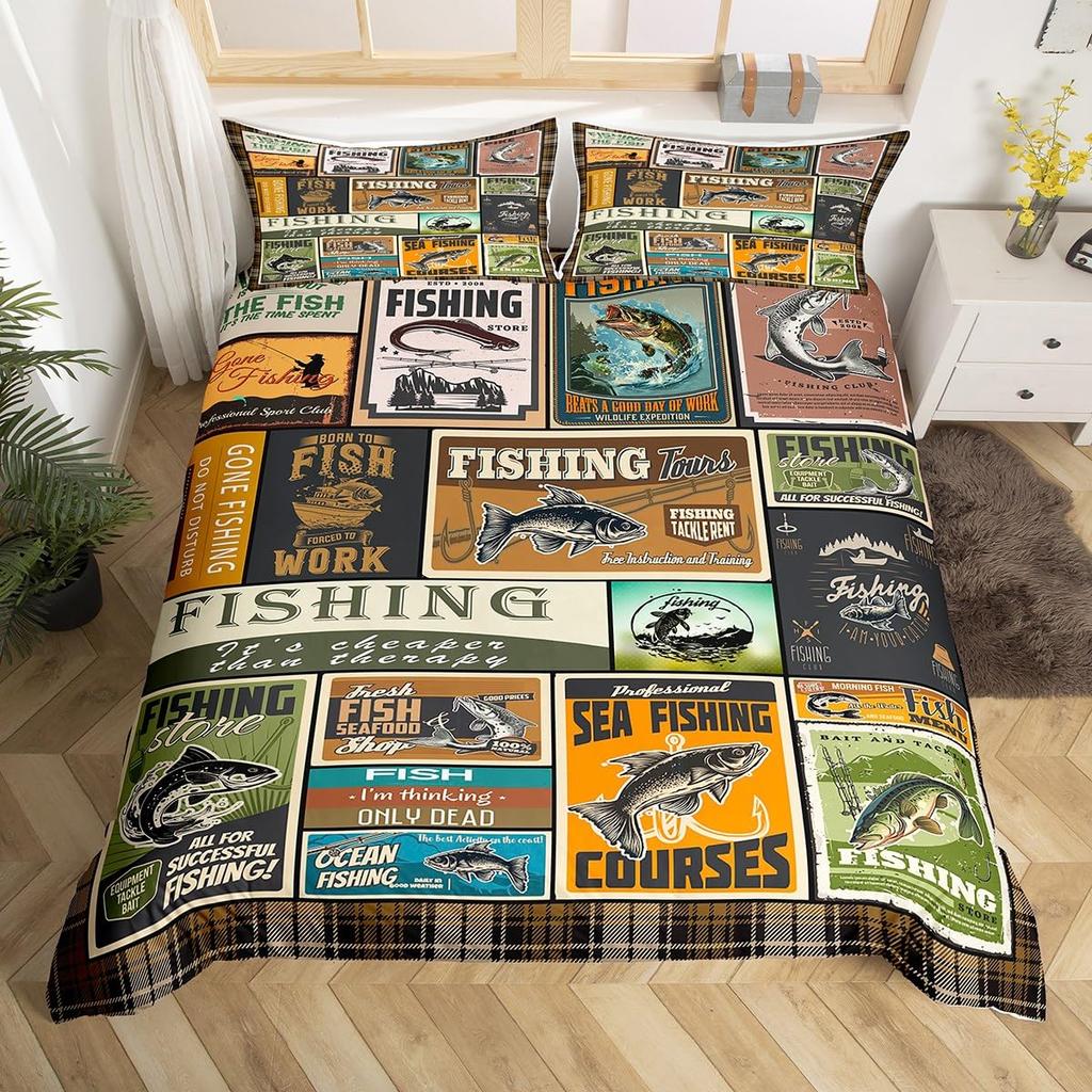 Fischerei Bettwäsche Sets Für Erwachsene Queen Size Bettbezüge Leichte Daunen Zimmer Dekoration 2 Kissenbezüge 1 Bettbezug Ohne Bettdecke