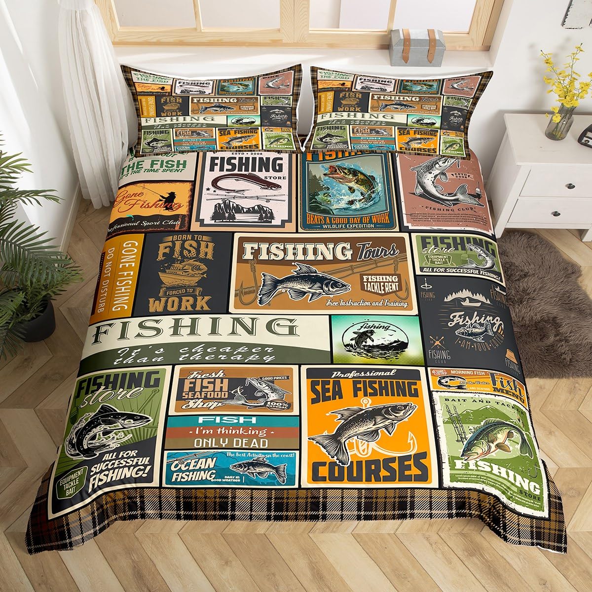 

Kids Fishing Hunting Themed Decorative Bedding Set Full Size Duvet Cover For Boys Teen Bedroom Decor 3 Piece Set No Comforter EU Single(135*200cm)3pcs