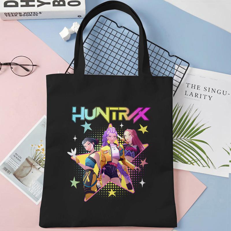 Kpop Demon Hunters Print Shoulder Canvas Bag Daily Shopping Tote