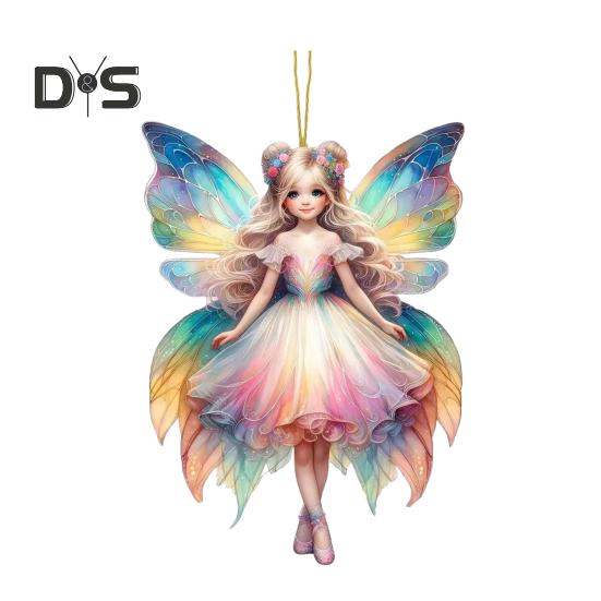 Automobile Pendant 2D Acrylic Colorful Butterflies Fairy Charm Car Decoration Car Rearview Mirror Hanging Ornament