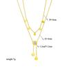 Gold Plated Double Layer Lariat Necklace with Disc and Clear Stone Charms Fashion Jewelry for Women