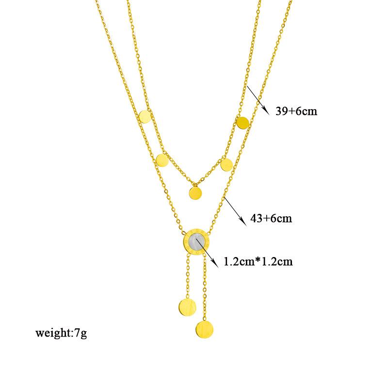 Gold Plated Double Layer Lariat Necklace with Disc and Clear Stone Charms Fashion Jewelry for Women