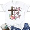 Christian T Shirts Faith Over Fear Cross With Flowers T Shirt