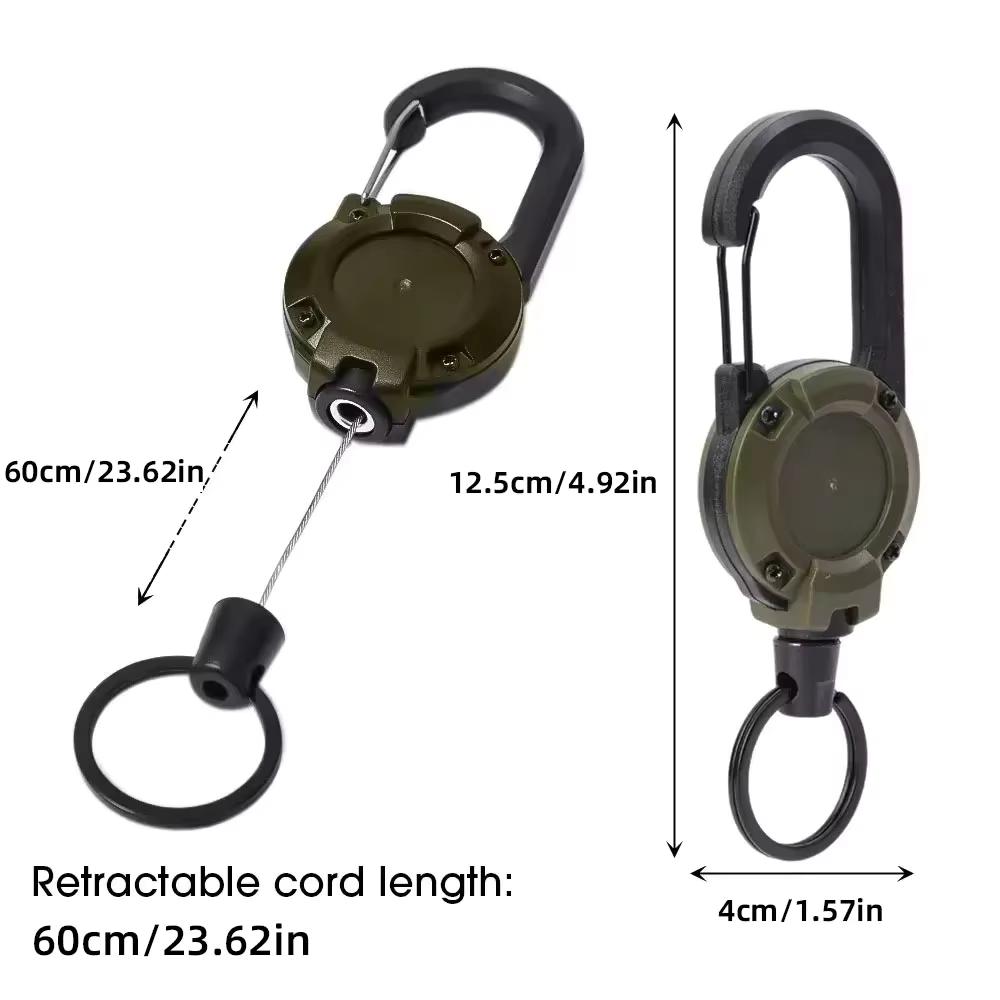 1/5pcs Retractable Heavy Duty Pull Reel Carabiner Strong Steel Wire Rope Buckle Spring Key Ring Outdoor Sporty attachment Keychain Tool