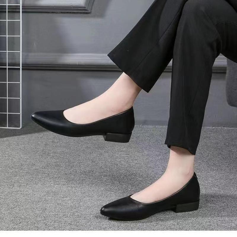 Pointed Toe Flat Shoes Soft Leather Soft Sole Work Ladies All-match Low Heel Shallow Mouth Women's Shoes