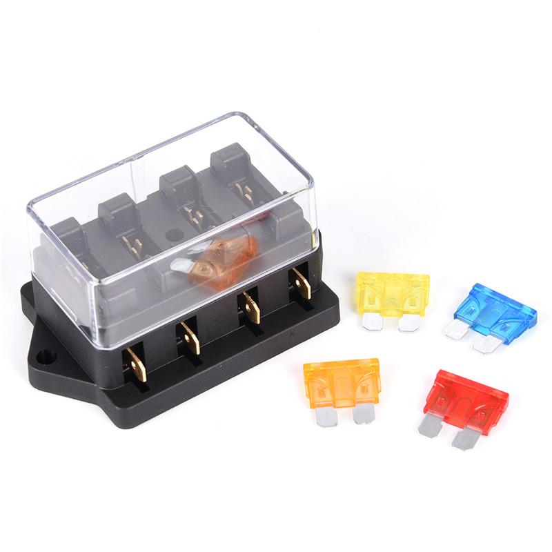 Car 4 Way Circuit Standard ATO Blade Fuse Box Block Holder 12V/24V+4 Fuse Holders1