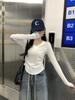 Autumn/Winter Korean Style Slim V-neck Pleated Solid Long-sleeve T-shirt