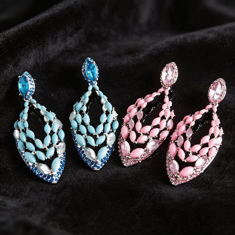 High-End European & American Silver Needle Diamond Water Drop Pendant Earrings