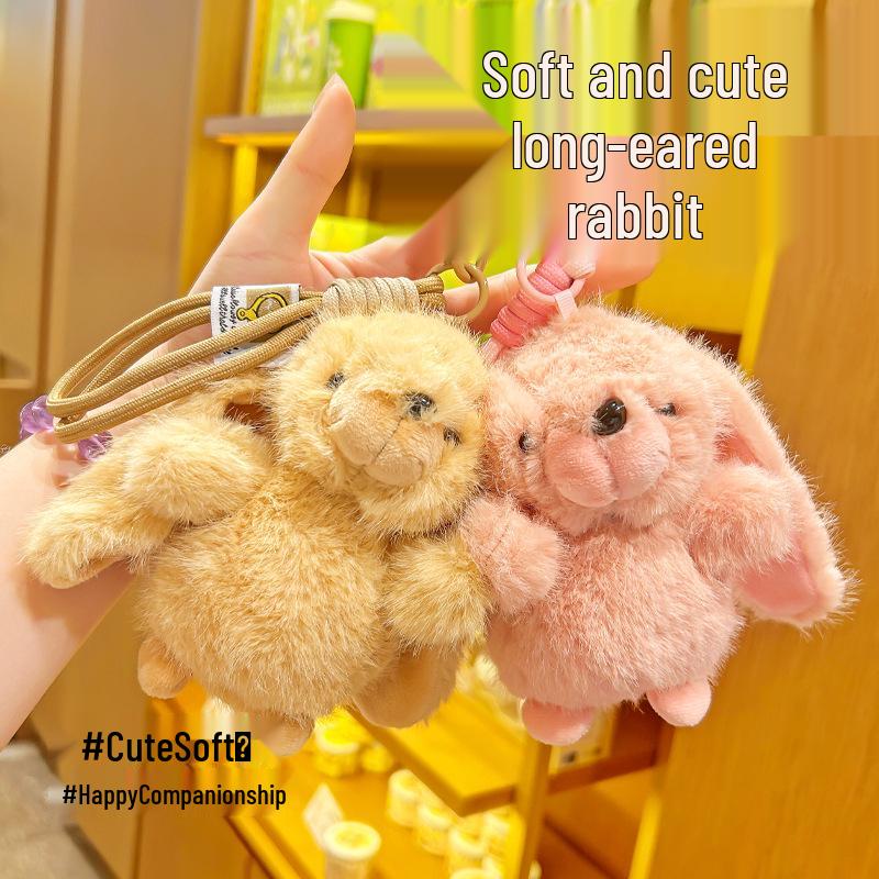 Cute Long-Eared Rabbit Plush Keychain Ornament - Girly Doll Backpack Charm