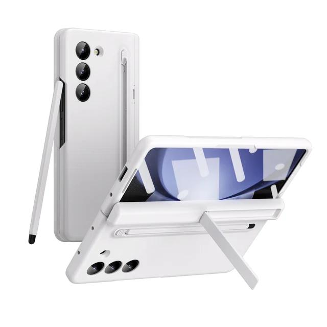 With Touch Pen Case For Samsung Galaxy Z Fold 7 Leather Hinge Fold 6 5 4 Screen Protector Tempered Film Folding Kickstand Cover