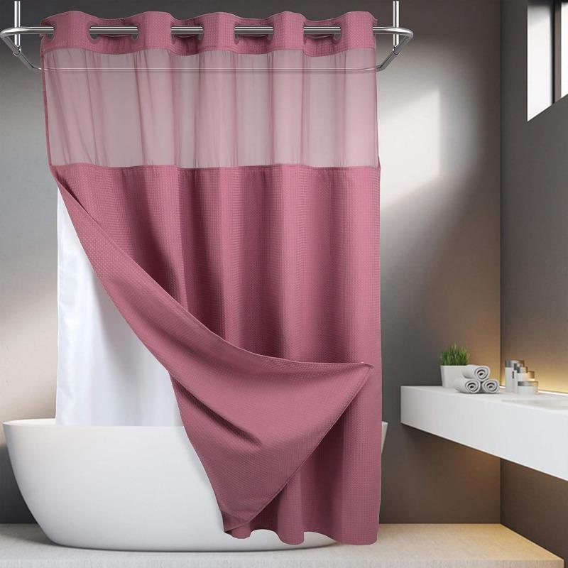 No Hooks Required Dotted Waffle Weave Shower Curtain with Snap In Liner - 71W X 74H,Hotel Grade,Spa Like Bath Curtain,Gray