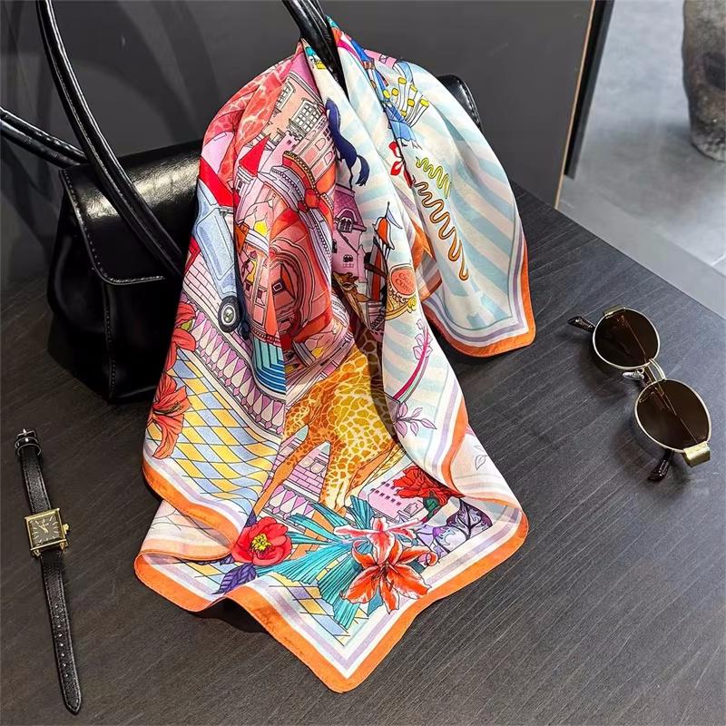 New 100% Real Silk Satin Women Scarf  Flower Printed Foulard Femme Square Head Scarfs Bandana Shawl For Lady Hijab