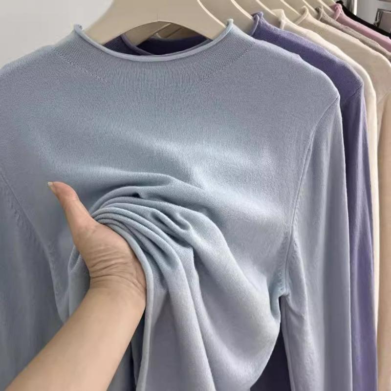 Early Spring New Extra Large Size 0kg Hemmed Semi-turtleneck Knitted Bottoming Shirt Women