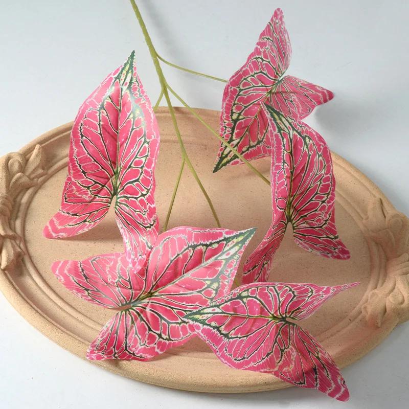 50cm Artificial Plants Film 5 Forks Colorful Taro Leaves Table Decorative Simulation Green Plant Leaf Wedding Decoration Floral