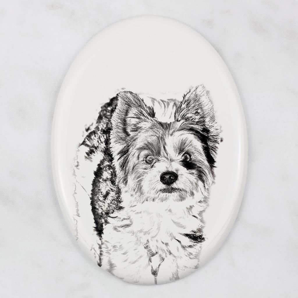 Biewer Yorkshire Terrier - commemorative plaque with a photo of a dog, tombstone with a print, personalized oval plaque from the Art-Dog brand