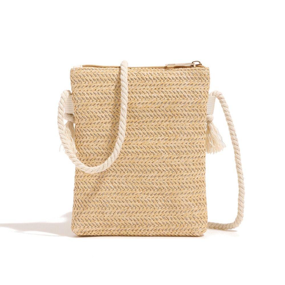 Niche Design Woven Shoulder Bag Korean Style Small Phone Bag Solid Straw Crossbody Bags Outdoor