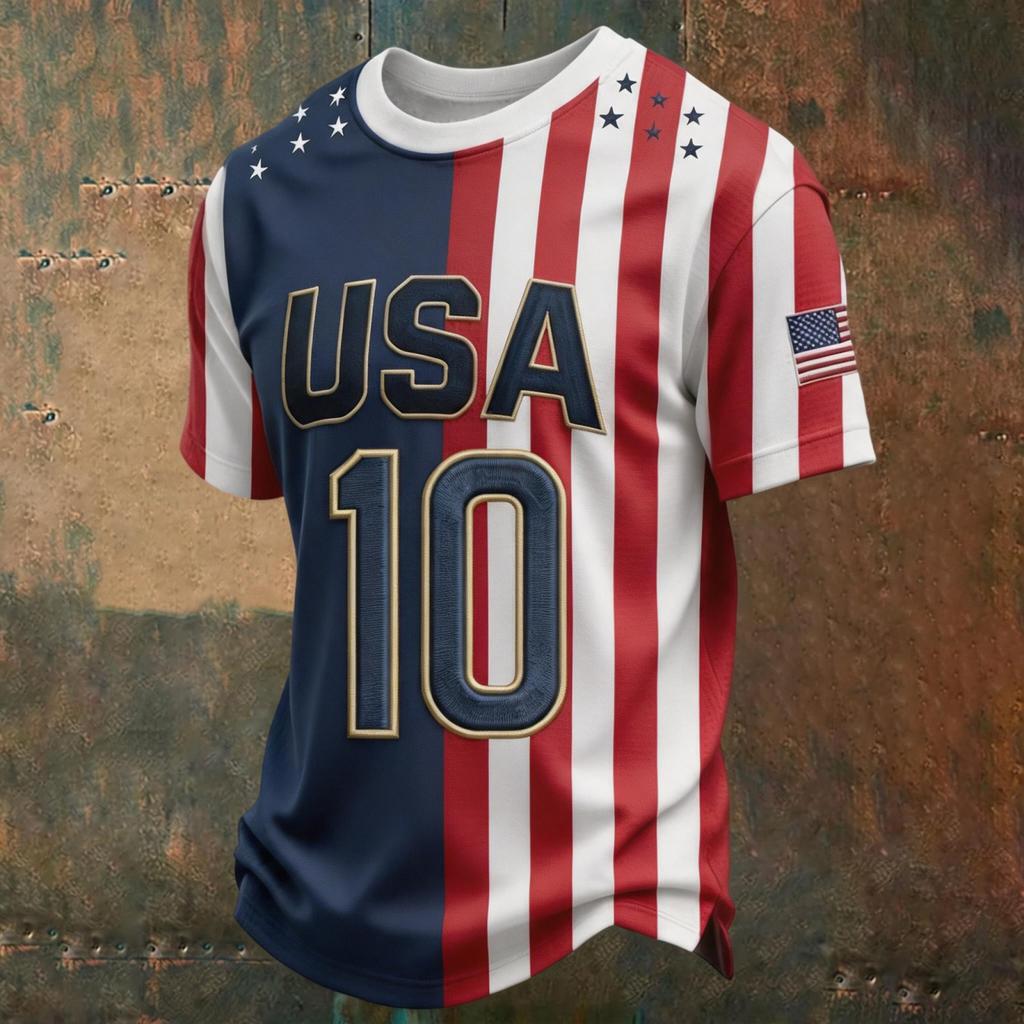 Men's Classic Crewneck T-Shirt with USA Football Print and Short Sleeves Suitable for Sports and Casual Wear Comfortable Fit