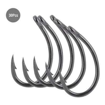 30pcs Perforated Sharp Barbed Carbon Steel Hook Fishhook for Sea Fishing (10#)