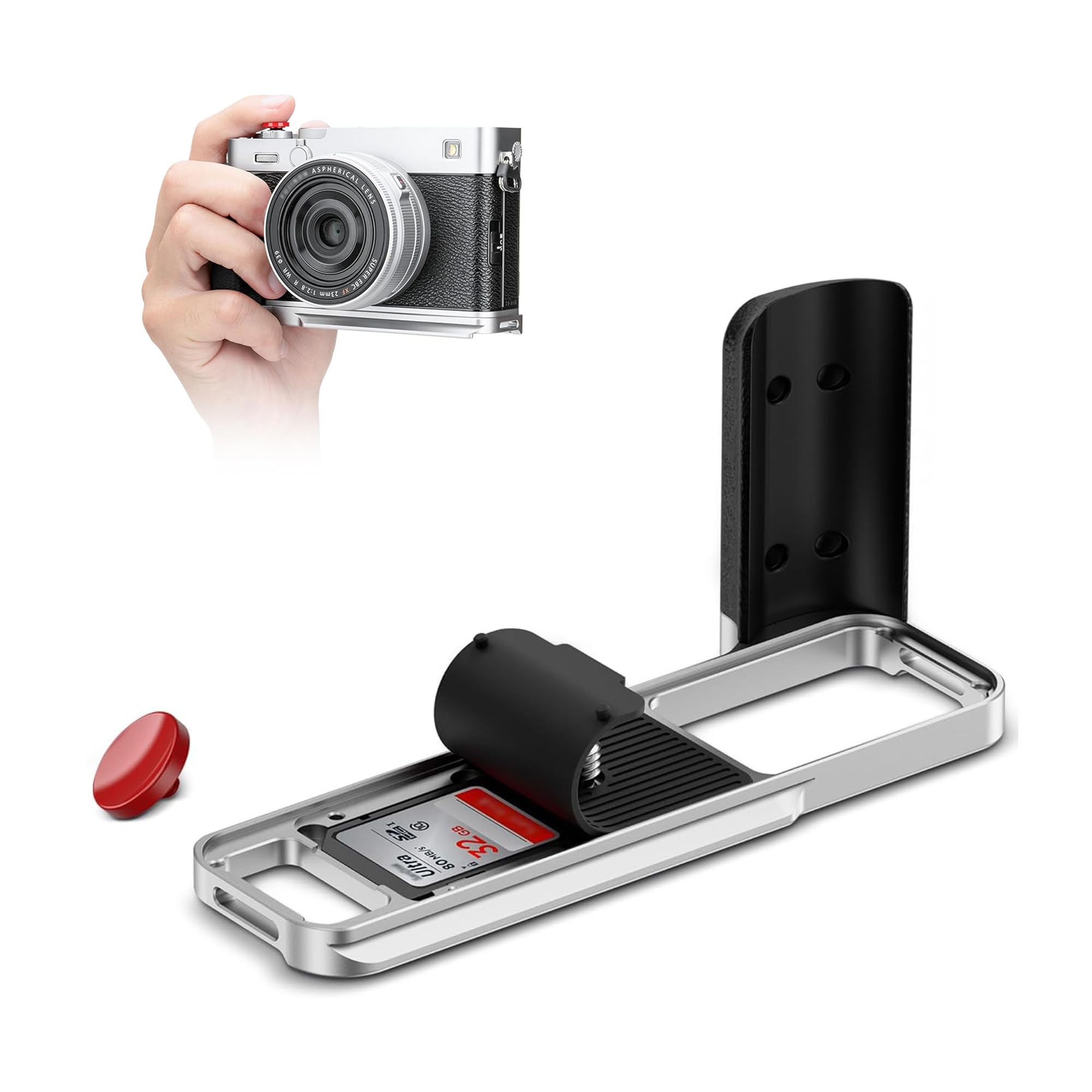 

JJC Metal L-Shaped Hand Grip for Fujifilm X-E5, with Convenient Battery Changes, 1/4 -20 Threaded Hole on the Bottom, Arca-Type Speaker Hole, One SD C