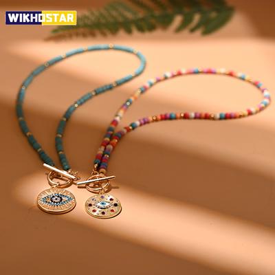 4mm Colorful Stone Choker Necklace for Women Round Evil Charm Pendant Necklace Fashion New Daily Jewelry