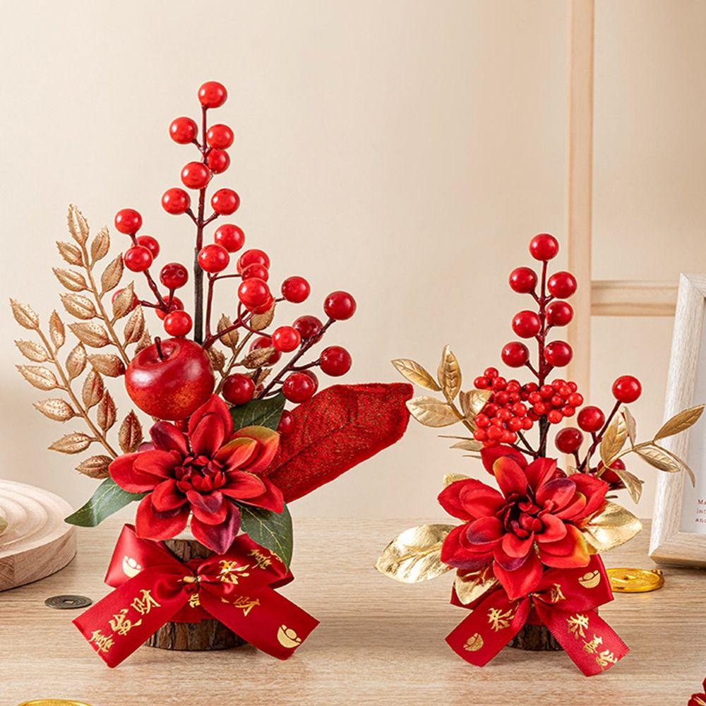 Good Fortune Artificial Flowers Plants Pots Red Berry Branch New Year Pots  Living Room