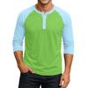 Men's Button-Down Contrast Raglan 3/4 Sleeve Top