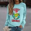 Women's Fashion Casual Long Sleeve Solid Color Christmas Printed Round Neck Top Sweatshirt