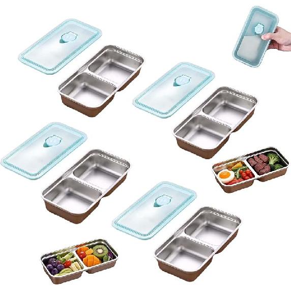 Reusable Stainless Steel Snack Containers with Lids, Stainless Steel Double Compartment Snack Box Containers Condiment Lunch Container with Lids, for