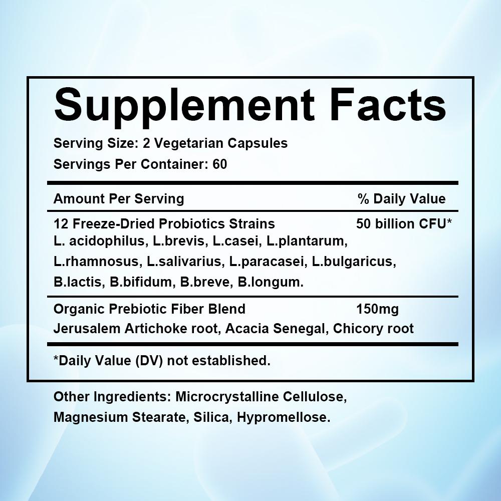 Probiotic, Prebiotics, Digestive Health Supplements, 120 Capsules