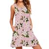 Women's Sleeveless Floral Dress Elegant All-Season Pencil Dress Pink Roses Green Foliage Pattern Dresses Woman Summer