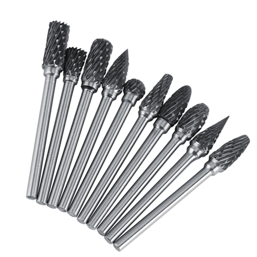 10pcs Tungsten Carbide Steel   Files Burr Set 3mm Shank 6mm Cutting Diameter Double Cut
