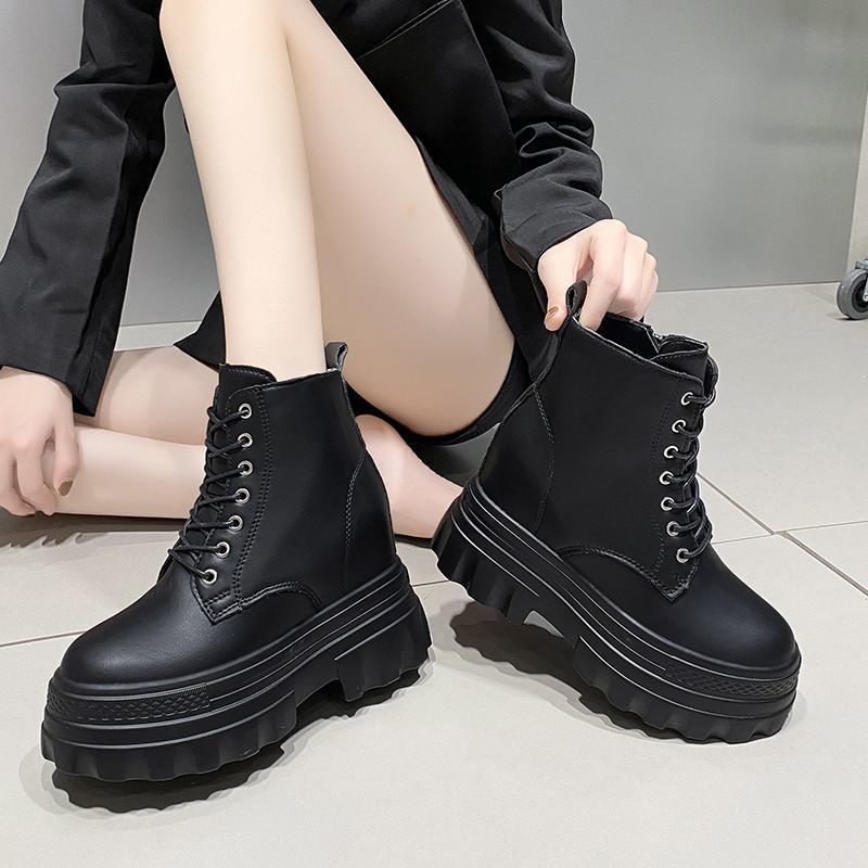 Martin Boots Women's Muffin Small Chelsea Short Boots Versatile Thick Sole Inner Height Increase British Style Thin Spring and Autumn Single Boots