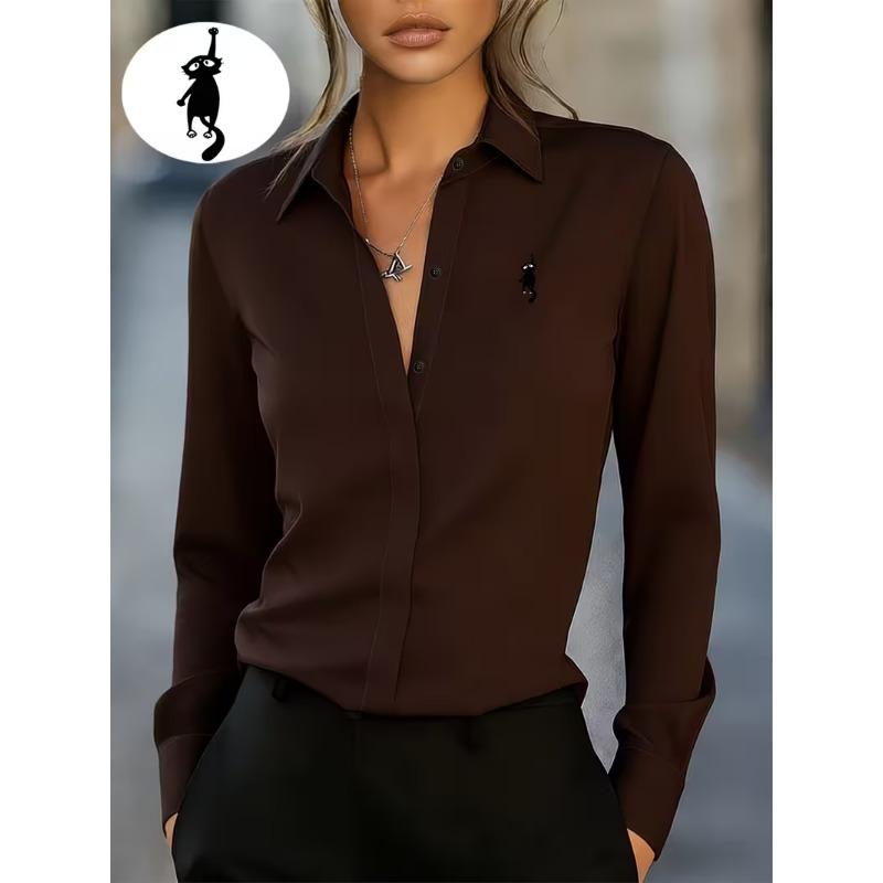 Ladies Printed Long Sleeve Shirt Fashion Lapel Casual Daily Women Tops