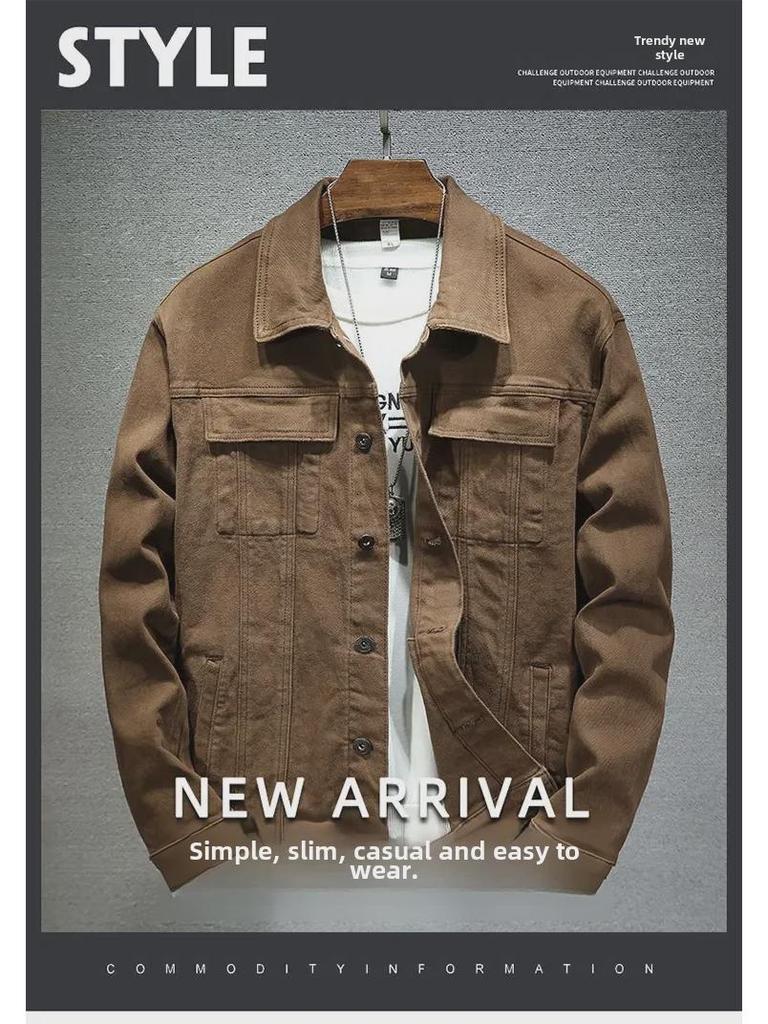 Men's Stretch Denim Jacket - Black, Simple, Stylish for Spring & Autumn 2025
