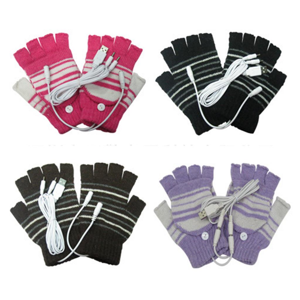 Convertible Flip Top USB Heated Gloves Winter Half Finger Thick Warm USB Heated Gloves for Adventure Enthusiasts