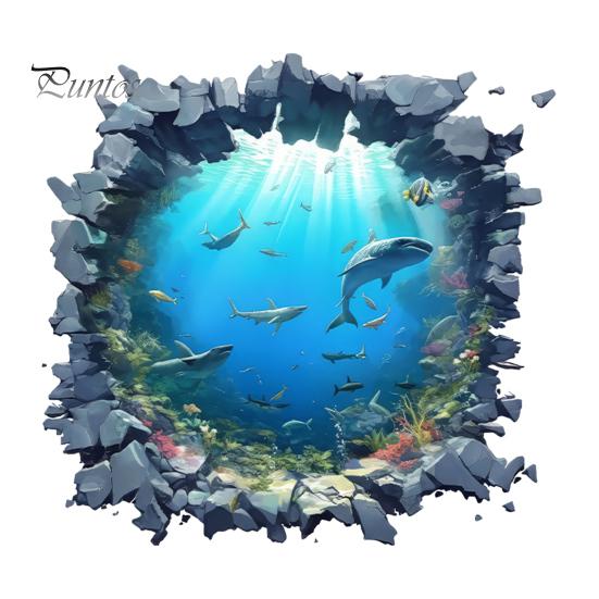 Easy Install Wall Art for Bedroom Underwater Shark Sticker, Realistic 3D Ocean View Decal, Waterproof Large Perspective Stickers PVC Mural Living Room