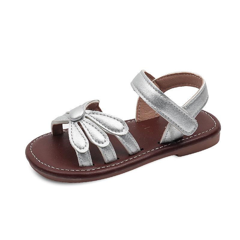 

Simple Designs Girls Sandals Summer Open-toe Flower Baby Beach Shoes Soft Sole Comfortable Versatile Princess Shoes Child I04184 21 серебряный