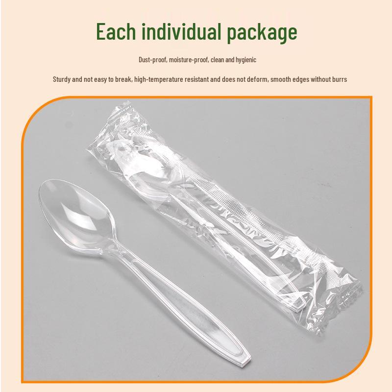 6-inch Disposable Plastic Cutlery Set: Individually Packaged Knife, Fork, and Spoon.