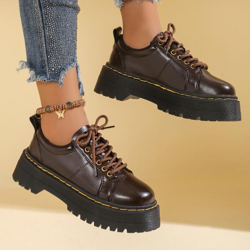 High Quality Thick Bottom Women Low Top Soft Leather Round Toe Casual Student Lolita Flat Shoes Women Platforms Zapatos De Mujer