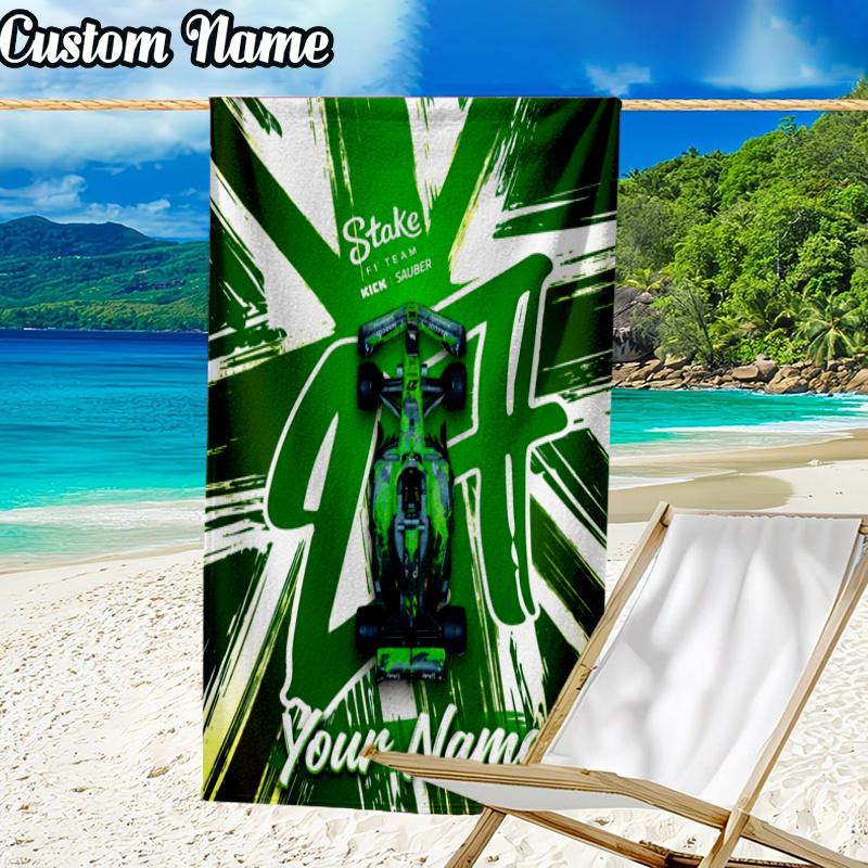 Custom Name Sauber Stake Beach Towel - Soft, Ultra-Absorbent Microfiber, Lightweight, Perfect for Beach, Parties, Travel, Camping