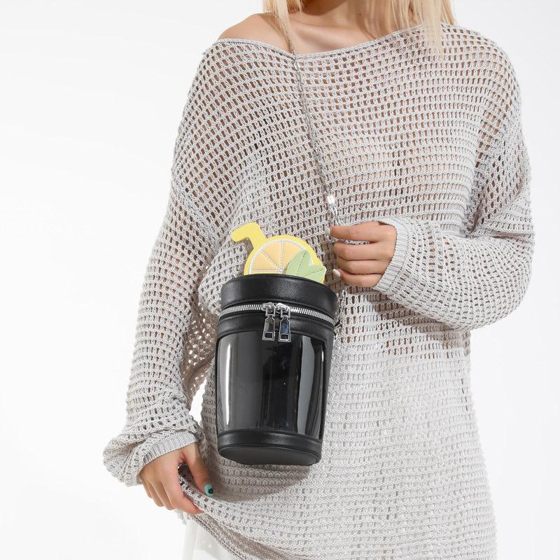 Womens PU Leather Cylinder Bag Shoulder Crossbody Round Bag Vintage Bucket Handbag with Double Metal Zipper Top Handle