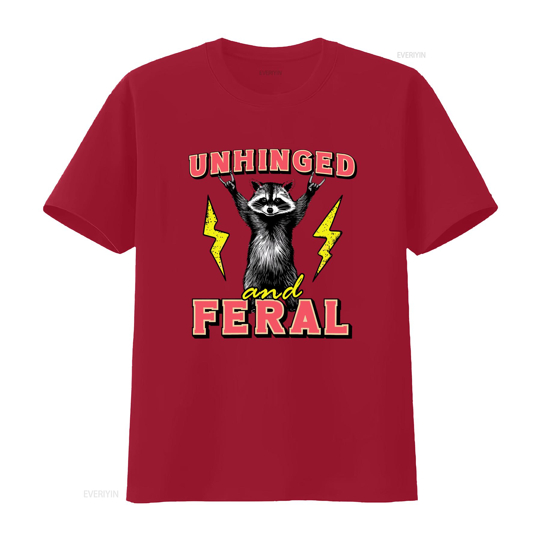 Unhinged and Feral Raccoon T Shirt Funny Summer Girl Mental Health Sarcastic vintage Washed Slightly Casual graphic Versatile S