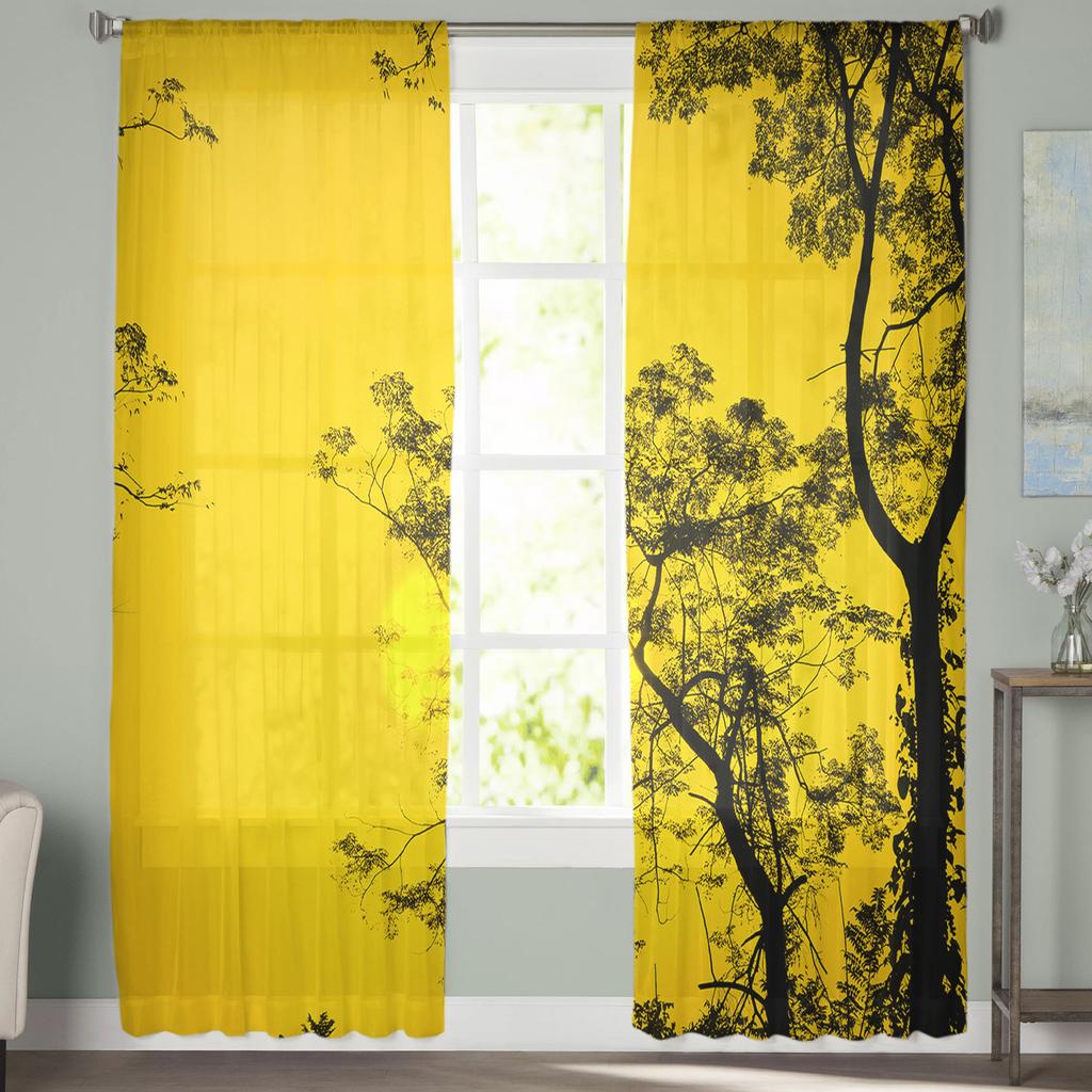 Sonnenuntergang Bäume Silhouette Tüll Fenstervorhänge Wohnzimmer Organza Garn Sheer Voile Vorhang Schlafzimmer Küche Home Decor Drapieren